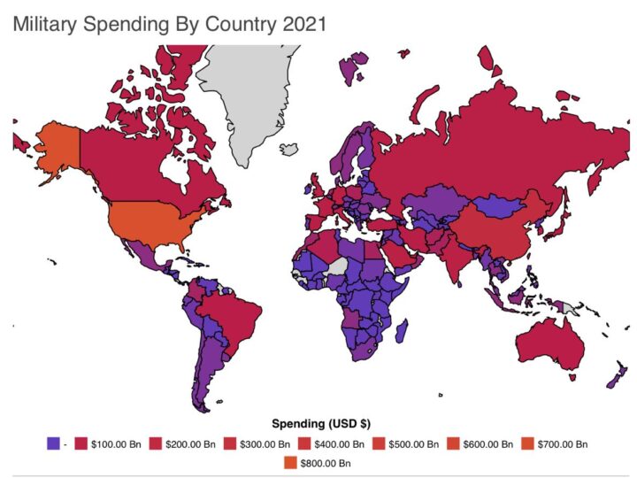 ၂၀၂၁ ခုနှစ်အတွက် စစ်တမ်းများအရ စစ်အသုံးစရိတ်အမြင့်ဆုံးနိုင်ငံ ၁၀ နိုင်ငံ