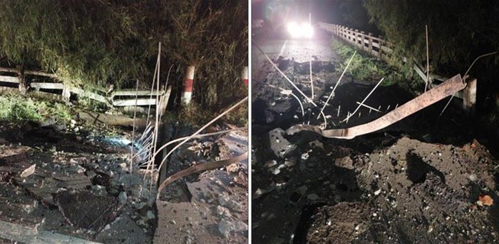 ရေးမြို့နယ်၌ နှင်းစုံတံတားအမှတ်(၁/၈၅) သံကူကွန်ကရစ်တံတား မိုင်းထောင်ဖောက်ခွဲဖျက်ဆီးခံရ