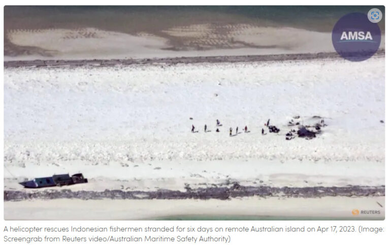 အင်ဒိုမှတံငါသည်များ ဆိုင်ကလုန်းကြောင့် သဲကန္တာရကျွန်း၌ ခြောက်ရက်ကြာသောင်တင်နေပြီး အစာနှင့်ရေပါငတ်ခဲ့ဟုဆို