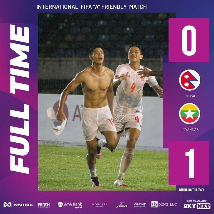 မြန်မာ့လက်ရွေးစင်အသင်းက နီပေါကို နောက်ကျဂိုးဖြင့် အနိုင်ရရှိ