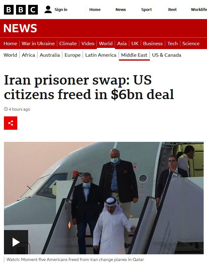 ကန်ဒေါ်လာ ၆ ဘီလျံတန် အကျဉ်းသားလဲလှယ်မှုသဘောတူပြီးနောက် အီရန်မှ အမေရိကန်အကျဉ်းသား ၅ ဦး လွတ်လာပြီ