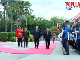 နိုင်ငံတော်သမ္မတ ဦးမင်းအောင်လှိုင်အား ထိုင်းဝန်ကြီးချုပ်က အစိုးရအိမ်တော်၌ နိုင်ငံတော်အဆင့် အခမ်းအနားဖြင့် ဂုဏ်ပြုကြိုဆို